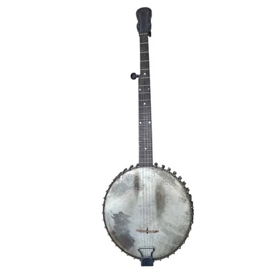 Antiguo banjo de 5 cuerdas con espalda abierta de principios de 1900 hilado sobre borde cabeza de piel 30+ ganchos Foto 1 de 4