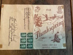 1968 Marine Corps Quantico Virginia Thanksgiving Menu - Picture 1 of 5