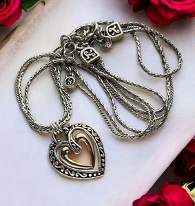 Collar Brighton Ellington Doble Corazón Colgante Plateado Triple Hilo 18" - Imagen 1 de 16