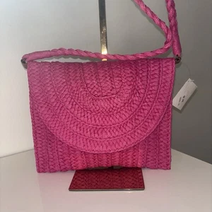 NWT Pink Woven Boutique Purse Crossbody Satchel Boho Indie Concert Folk Funky - Picture 1 of 7