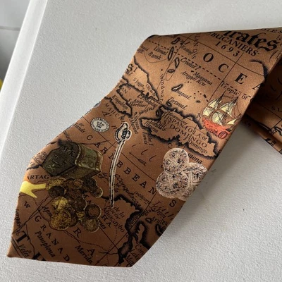 Museo Artefactos 100% Seda Novedad Piratas Corbata Cuello Mapa del Mundo Envíos Náuticos Foto 1 de 4