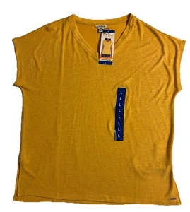 Orvis Women's Short Sleeve Yellow V-Neck Tunic Top Large NWT - Picture 1 of 4
