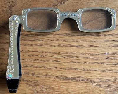 Vintage Opera Glasses ~ Folding Lorgnette Rhinestones w/ Case ~ Hong Kong 1950s - Image 1 of 4