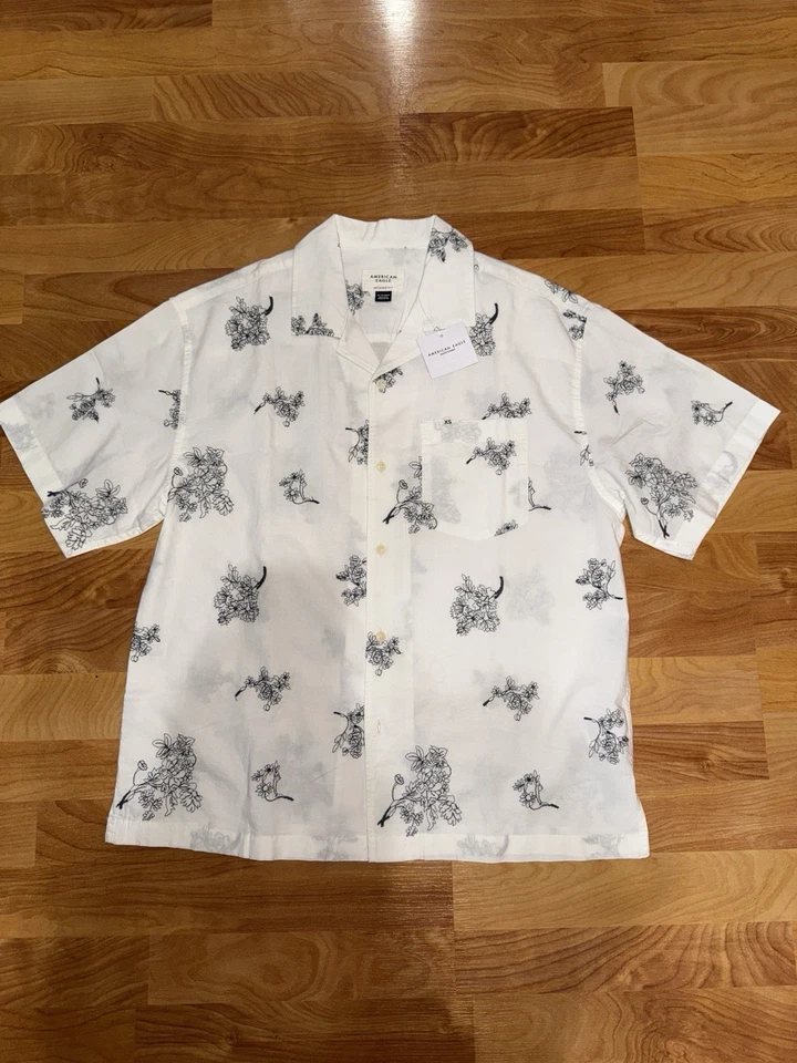 AE Poolside Linen Blend Floral Button Up Shirt Mens Size XS Summer - Image 1 of 4