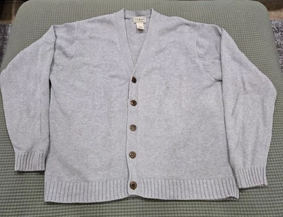 LL Bean Cardigan Sweater Mens Medium Gray Knit Button Up Cotton Grandpa OKU38 - Image 1 of 4