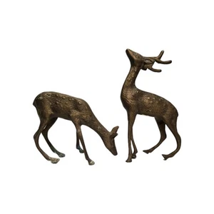 Brass Buck and Doe Deer Figurines Sculptures Set Of Two Read Description - Picture 1 of 13