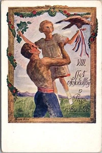 Vintage Czech SOKOL Poster Art Postcard "VIII SLET VSEOKOLSKY V PRAZE ROKU 1926" - Imagen 1 de 2