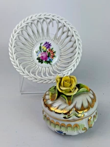 Herend Hungary Queen Victoria Rose Covered Trinket & OpenWork Bowl * AS IS - Picture 1 of 8