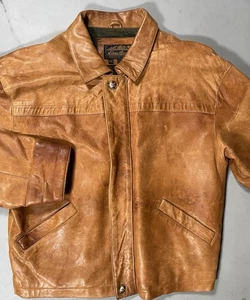 Vintage Eddie Bauer Jacket Men's M Brown Distressed Genuine Leather - Picture 1 of 6