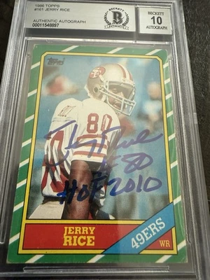 Jerry Rice 1986 Topps Football #161 Autograph with inscription ~ Beckett 10  - Image 1 of 2
