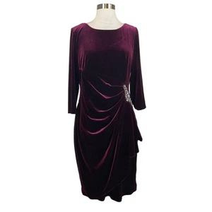 Alex Evenings Women's Cocktail Dress Size 16 Burgundy Red Velvet Beaded Sheath - Picture 1 of 14