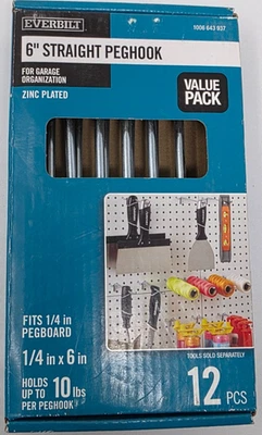 12 Pack Everbilt 6 in x 1/4 in Zinc Plated Steel Straight Peghooks - Image 1 of 4