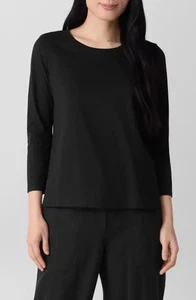 Camiseta Eileen Fisher Talla XL Negra 100% Algodón Cuello Barco Manga 3/4 - Imagen 1 de 7