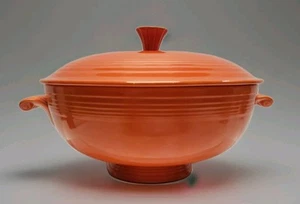 Fiestaware Orange Covered Casserole Dish Scroll Handles HLV One Repaired Handle - Picture 1 of 19