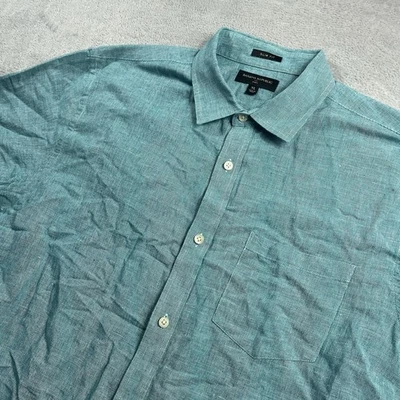 Banana Republic Slim Fit Linen Button Up Shirt Mens XL Blue Short Sleeve - Image 1 of 4