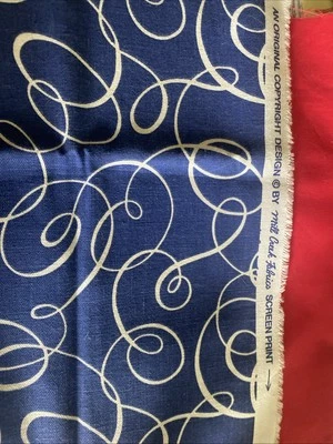 Nice Blue and White Dress Linen Feeling Swirly Fabric  17” x 44” - Image 1 of 2