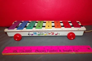 1978 FISHER-PRICE Wood "Pull-A-Tune Xylophone" #870 CHIMES WHEN YOU PULL IT - Picture 1 of 10