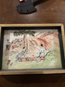 Feder und Tusche Original Zeichnung mit gespitzten Essstäbchen und farbiger Tinte - Bild 1 von 1