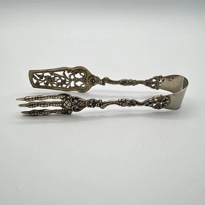 Vintage Silverplate Pastry Serving Tongs Claw Shaped Fork Italy - Image 1 of 4