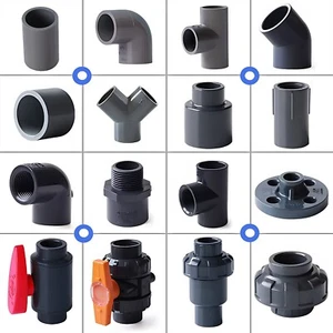 PVC Klebe Fittings Verbinder Bogen Nippel Verschraubung Winkel Hahn Rohr - Bild 1 von 21