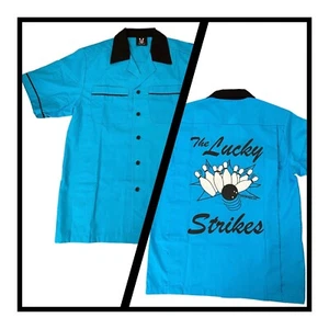 Hilton Graphics Design Retro Men's Bowling Shirt Teal/ Black Button Up SS Sz XS - Picture 1 of 3