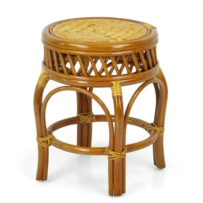 Ginger Handmade Rattan Wicker Stool Ottoman Plant Stand - Image 1 of 4