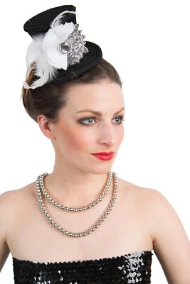 ORLOB HANDEL FASCHING Mini-Hut Megan schwarz silber mit 2 Clips Hut NEU