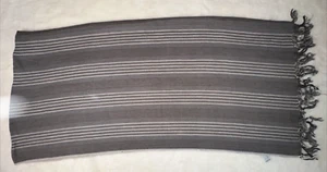 EILEEN FISHER Scarf Linen/Cotton Blend Wrap Shawl Fringe Gray Stripe 37” x 80" - Picture 1 of 13