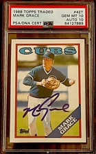 1988 Topps Traded #42T Mark GRACE CUBS ROOKIE CARD RC PSA 10 AUTO 10