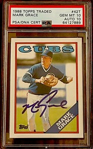 1988 Topps Traded #42T Mark GRACE CUBS ROOKIE CARD RC PSA 10 AUTO 10