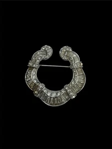Vintage Marcel Boucher Rhinestone Rhodium Plated Horseshoe Brooch # 6027 - Picture 1 of 7