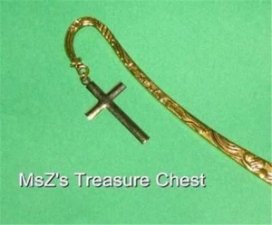 Gold Tibetan Bookmark with a Golden Cross charm  ** New with Gift Box ** - Picture 1 of 2