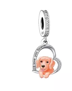 925 Sterling Silver Sister Golden Retriever dog dangle Charm for women bracelet - Picture 1 of 1
