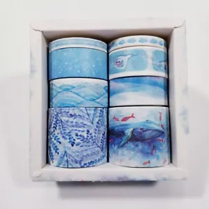 Washi Tape Ocean Sea Whales Set 8 Rolls Vilit Design Decorative Scrapbook Blue* - Picture 1 of 4