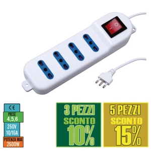 MULTIPRESA CIABATTA ELETTRICA 4 5 6 prese bipasso 10/16A 2P+T 250V cavo 1.5m INT - Foto 1 di 4