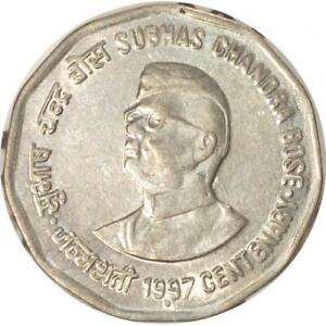 India | 2 Rupees Coin | Subhas Chandra Bose | Km:130 | 1996 - 1997