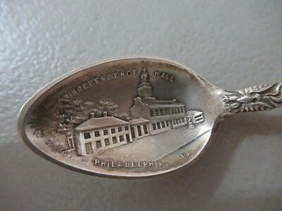 Cuchara antigua de plata esterlina rara de colección, Independence Hall Philadelphia, Pensilvania Foto 1 de 4
