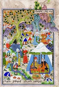 Miniature Painting Persian Art Silk Paper Handmade Sultan Resting 28,5 x18cm - Picture 1 of 4