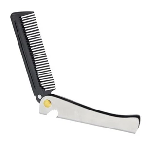 Silver & Black Stainless Steel Folding Comb, Pocket Comb Beard  Comb for Men - Picture 1 of 8