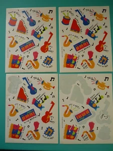 Vintage Hallmark Stickers ANIMATED MUSICAL INSTRUMENTS (4) Loose Sheets - Picture 1 of 3