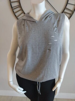 Camiseta sin mangas con capucha rubor con recortes y cintura elástica gris juniors talla grande 3X Foto 1 de 4