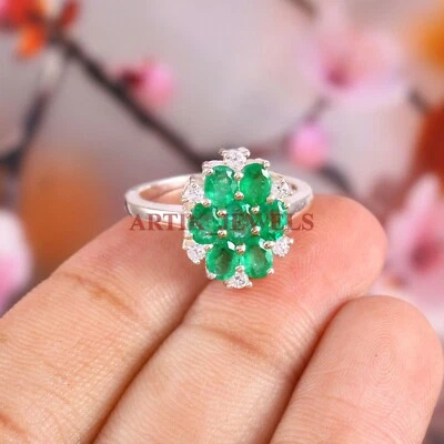 Kunstdiamanten Grown Smaragd Edelstein Mit 925 Sterlingsilber Ring für Damen # - Bild 1 von 4