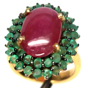 Heizbar Edelstein Rot Rubin & Grün Smaragd Ring 925 Sterlingsilber Größe 7.25 - Bild 1 von 5
