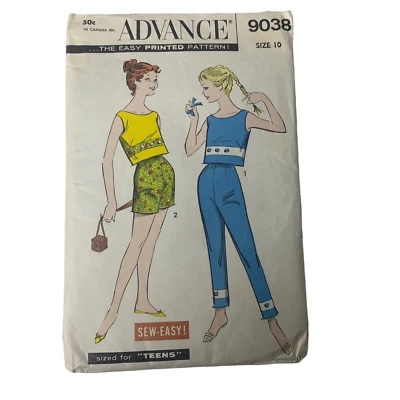 Vintage 60s Advance 9038 Pattern Teen 10-16 Sports Blouse Shorts Pants Easy Cut - Image 1 of 4