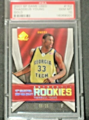 Thaddeus Young 2007-08 SP Game Used Gold Rookie (8/25) PSA 10 Gem Mint POP 1 1/1 - Image 1 of 3