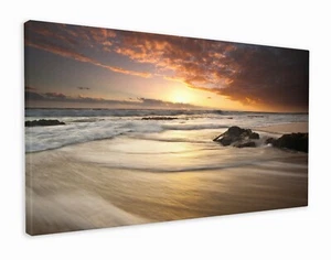 PUESTA DE SOL SOBRE LA PLAYA - HERMOSA CALIDAD HECHA A MANO NATURALEZA ARTE DE PARED IMPRESIONES DE LONA - Imagen 1 de 4