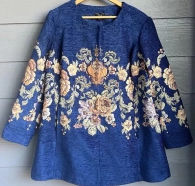 Susan Graver Jacket Womens Size 18W Blue Floral Tapestry Swing Coat Dressy NWT - Image 1 of 4