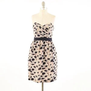 Anthropologie Dress 2 Strapless Retro Print Sweetheart Neckline Silk Mini - Picture 1 of 5