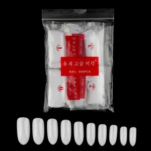 500pcs Acrylic False Nail Tips Full Cover Oval Round Fake Nail Art Manicure DIY - Picture 1 of 11