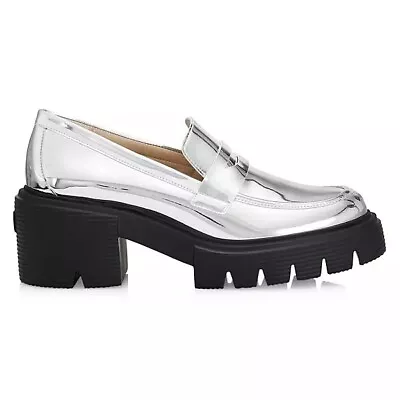 NUEVO Mocasines Stuart Weitzman Soho Suela Plateado Metálico Talla 6 Foto 1 de 4